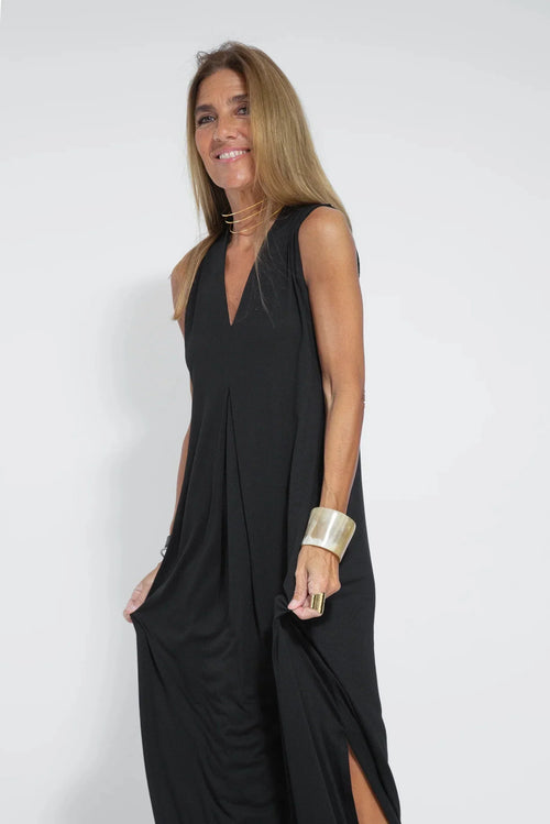 Alisa | Loose maxi dress with V-neck and side slit 